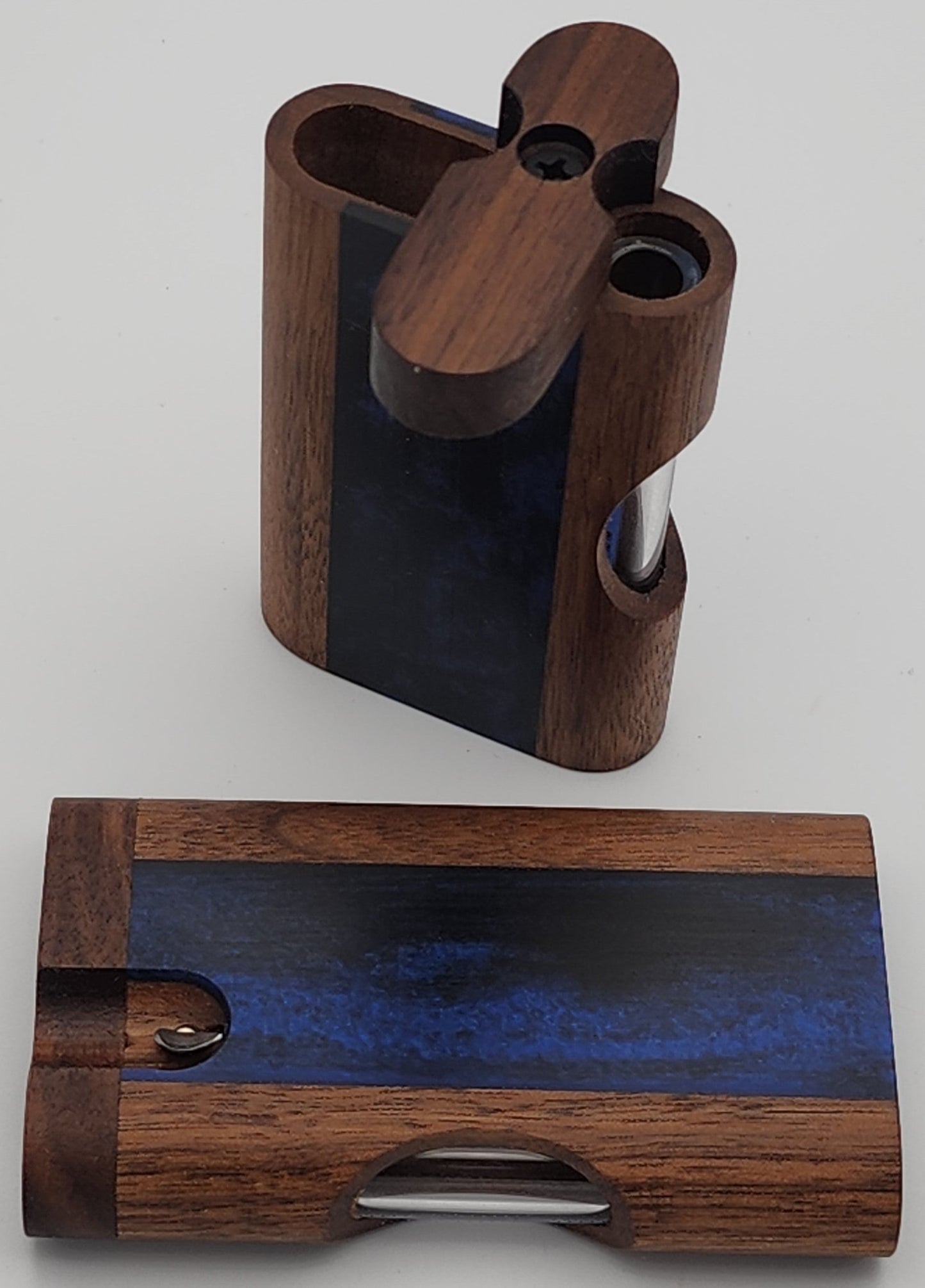 Zombieboxx Dugouts - Chillum Box - With 3" Glass Chillum & Stainless Steel Poker - Premium Black Walnut - Black Resin Epoxy