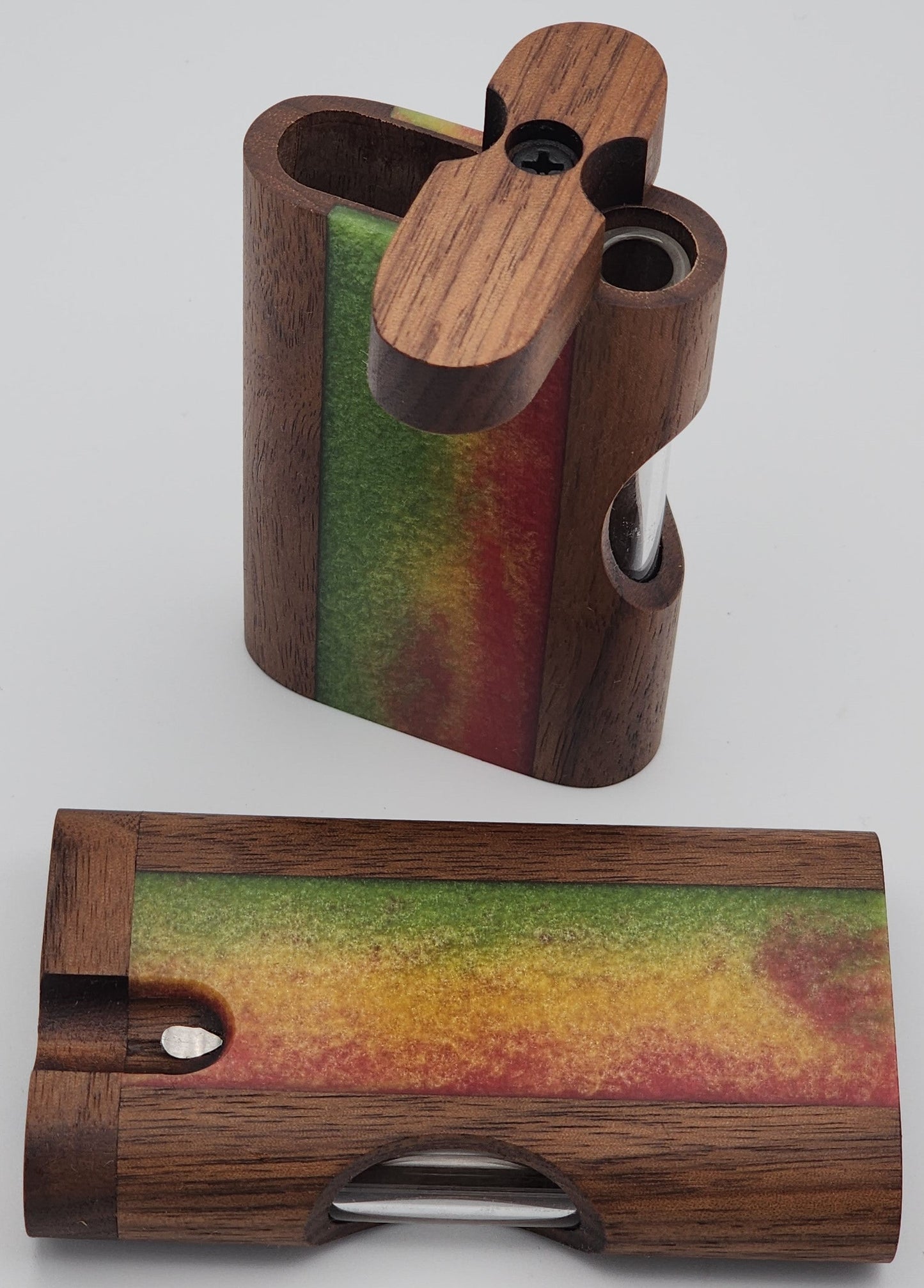 Zombieboxx Dugouts - Chillum Box - With 3" Glass Chillum & Stainless Steel Poker - Premium Black Walnut - Black Resin Epoxy