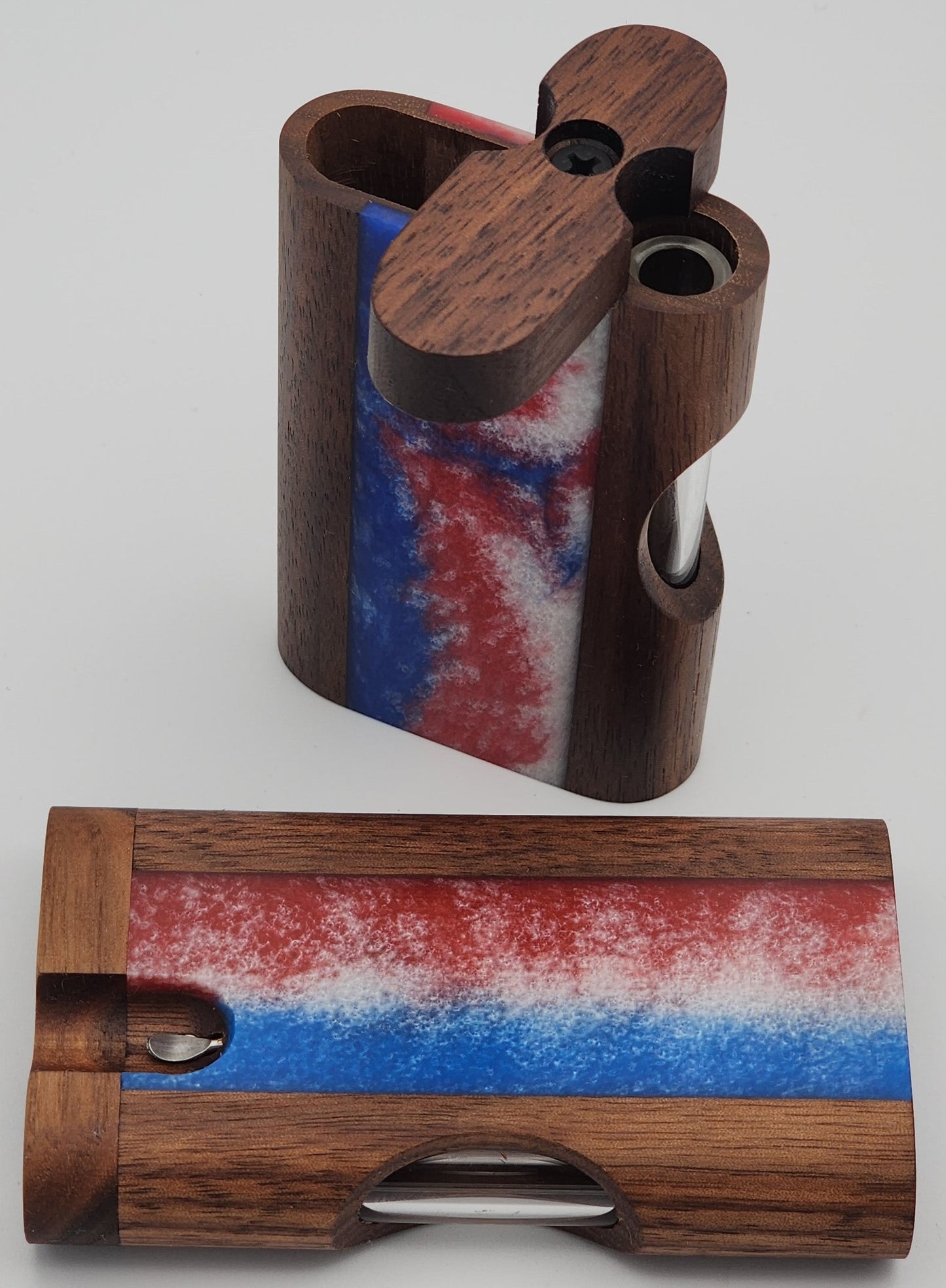 Zombieboxx Dugouts - Chillum Box - With 3" Glass Chillum & Stainless Steel Poker - Premium Black Walnut - Black Resin Epoxy