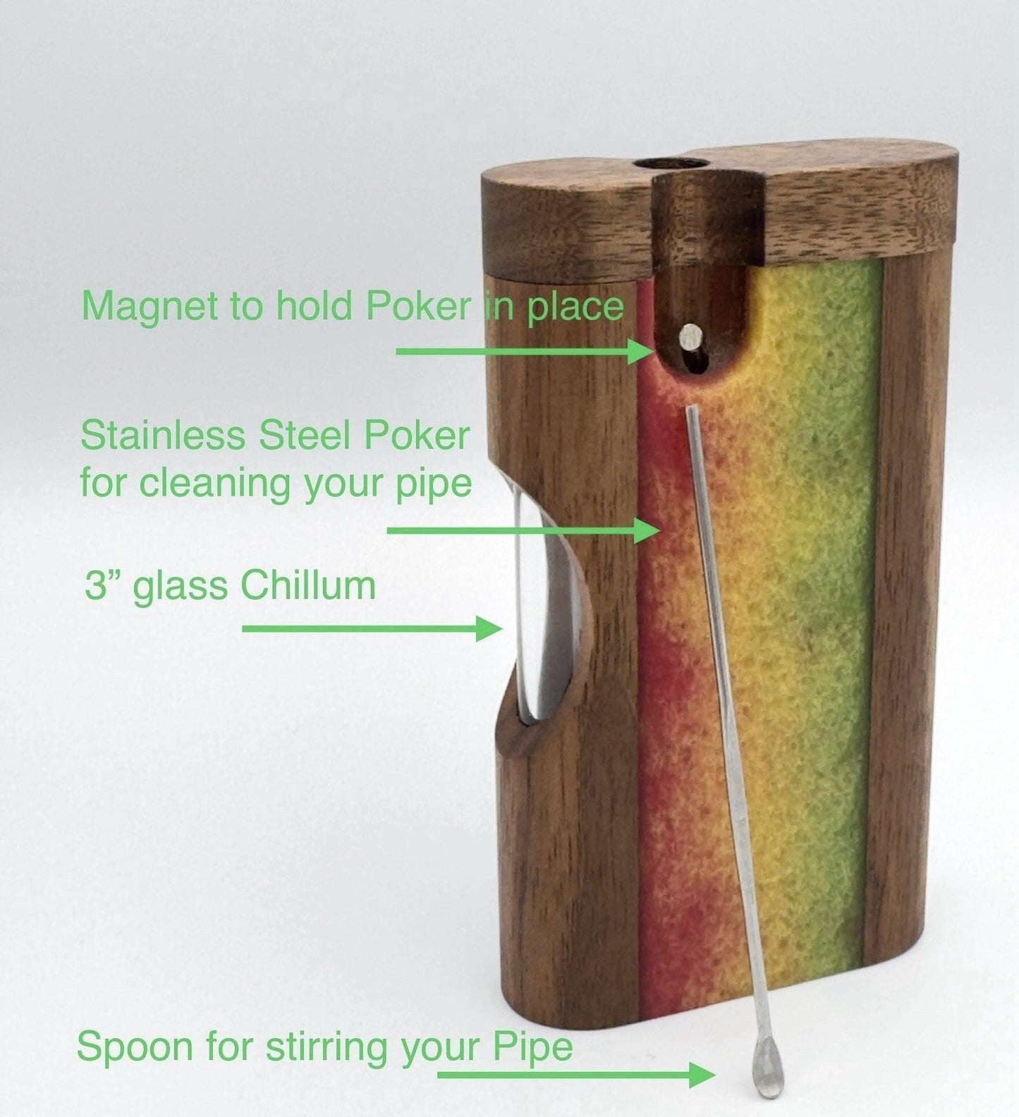 Zombieboxx Dugouts - Chillum Box - With 3" Glass Chillum & Stainless Steel Poker - Premium Black Walnut - Black Resin Epoxy